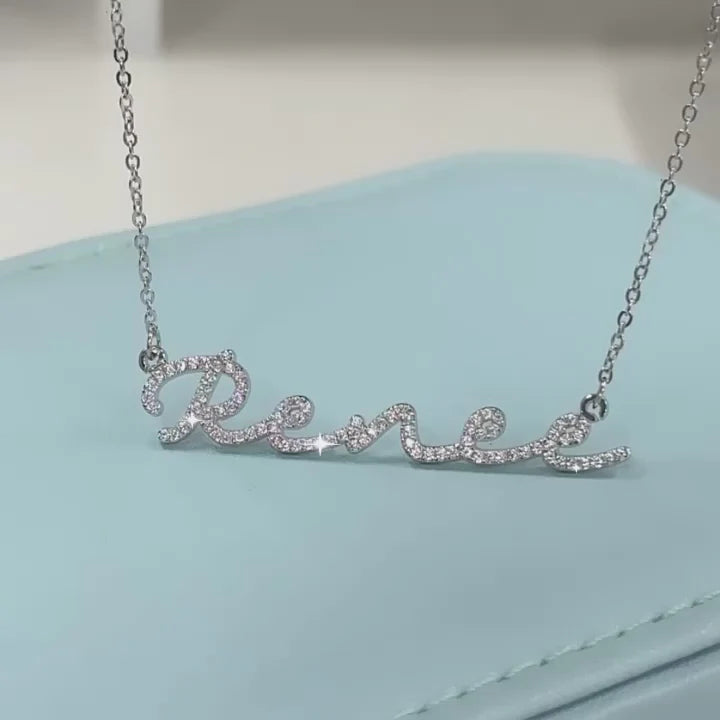 Zircon infused signature name necklace by MUHVA STORE featuring a personalized pendant with sparkling zircon accents.