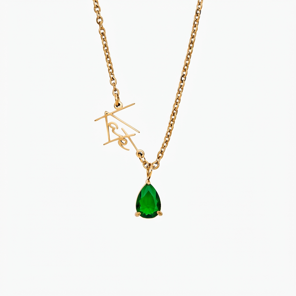 Personalized birthstone necklace with a pendant featuring a colorful gemstone and custom engraving, crafted by MUHVA STORE.