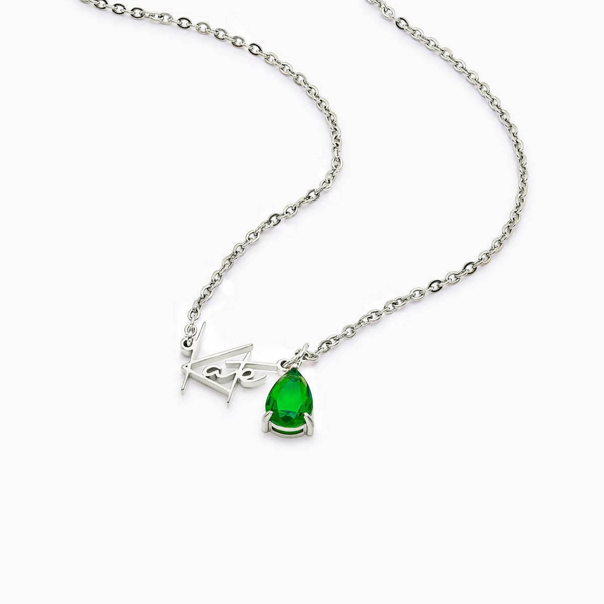 Personalized birthstone necklace with a custom charm, featuring a sparkling gemstone and silver chain by MUHVA STORE.