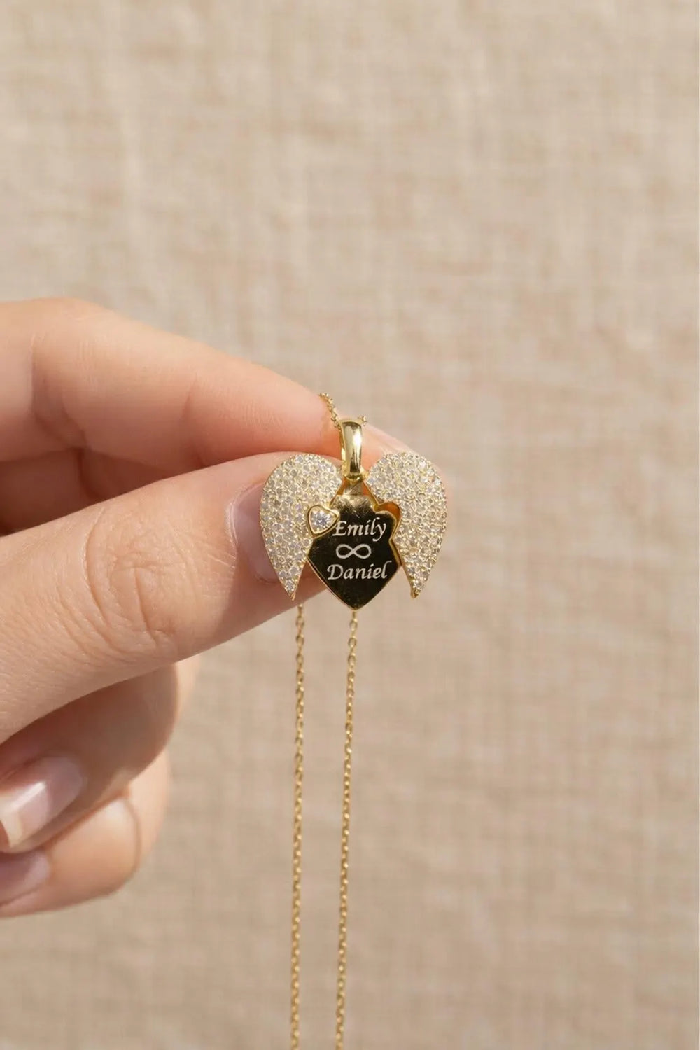 Personalized heart pendant from MUHVA STORE featuring engraved details and a silver chain for a custom jewelry look.