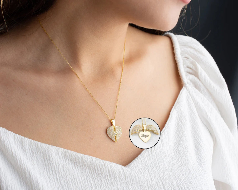 Personalized heart pendant necklace from MUHVA STORE, featuring a custom engraved design on a silver-tone chain.