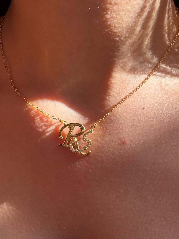 Custom duo initial necklace featuring personalized initials in gold on a delicate chain, by MUHVA STORE.