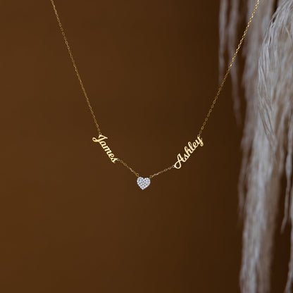 Personalized heart-shaped name necklace by MUHVA STORE featuring custom engraved text on a delicate chain.