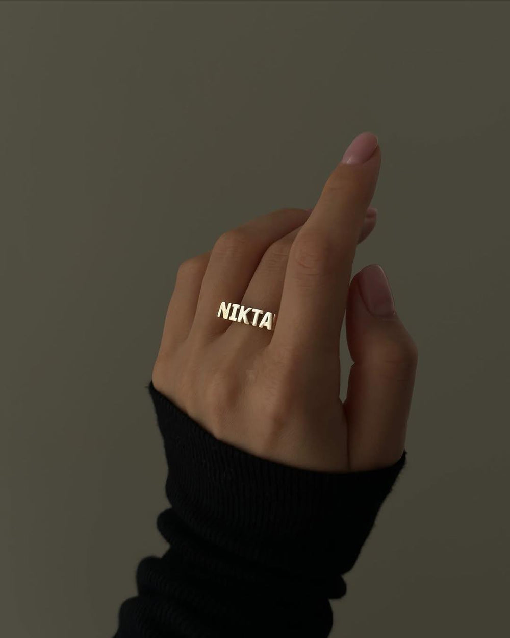 Personalized Luxe Name Ring by MUHVA STORE featuring a sleek band with custom engraved name in elegant style.