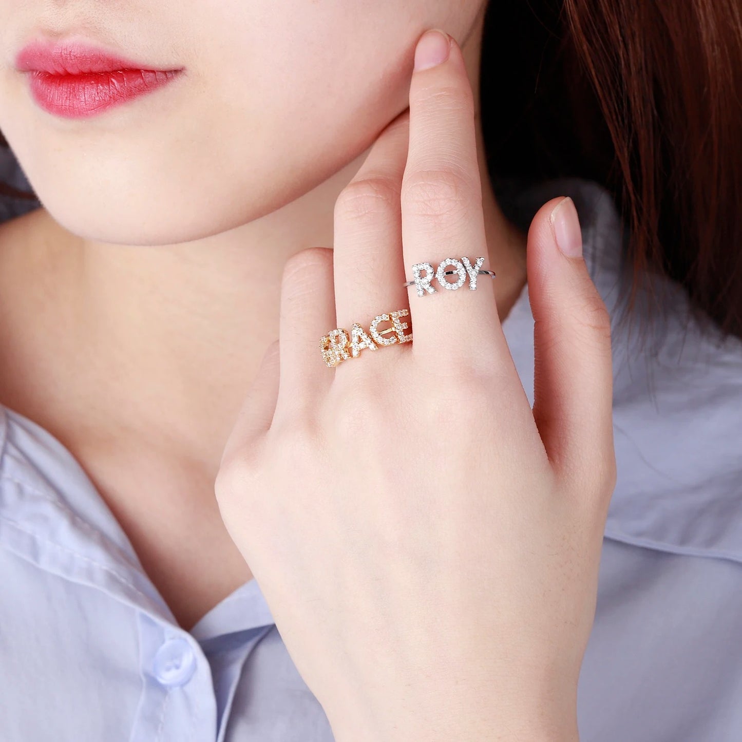 Elegant gold diamond name ring from MUHVA STORE, showcasing a personalized engraved design with sparkling diamonds.