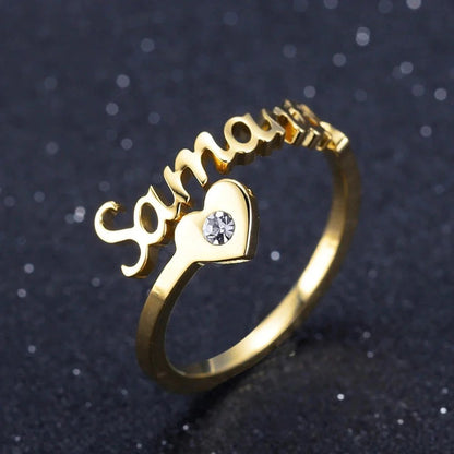 Elegant diamond spiral name ring by MUHVA STORE featuring a personalized engraved design and sparkling diamond accents.