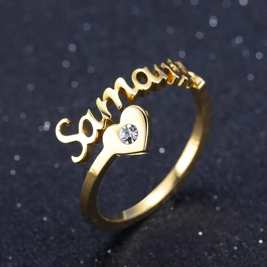 Elegant diamond spiral name ring by MUHVA STORE featuring a personalized engraved design and sparkling diamond accents.