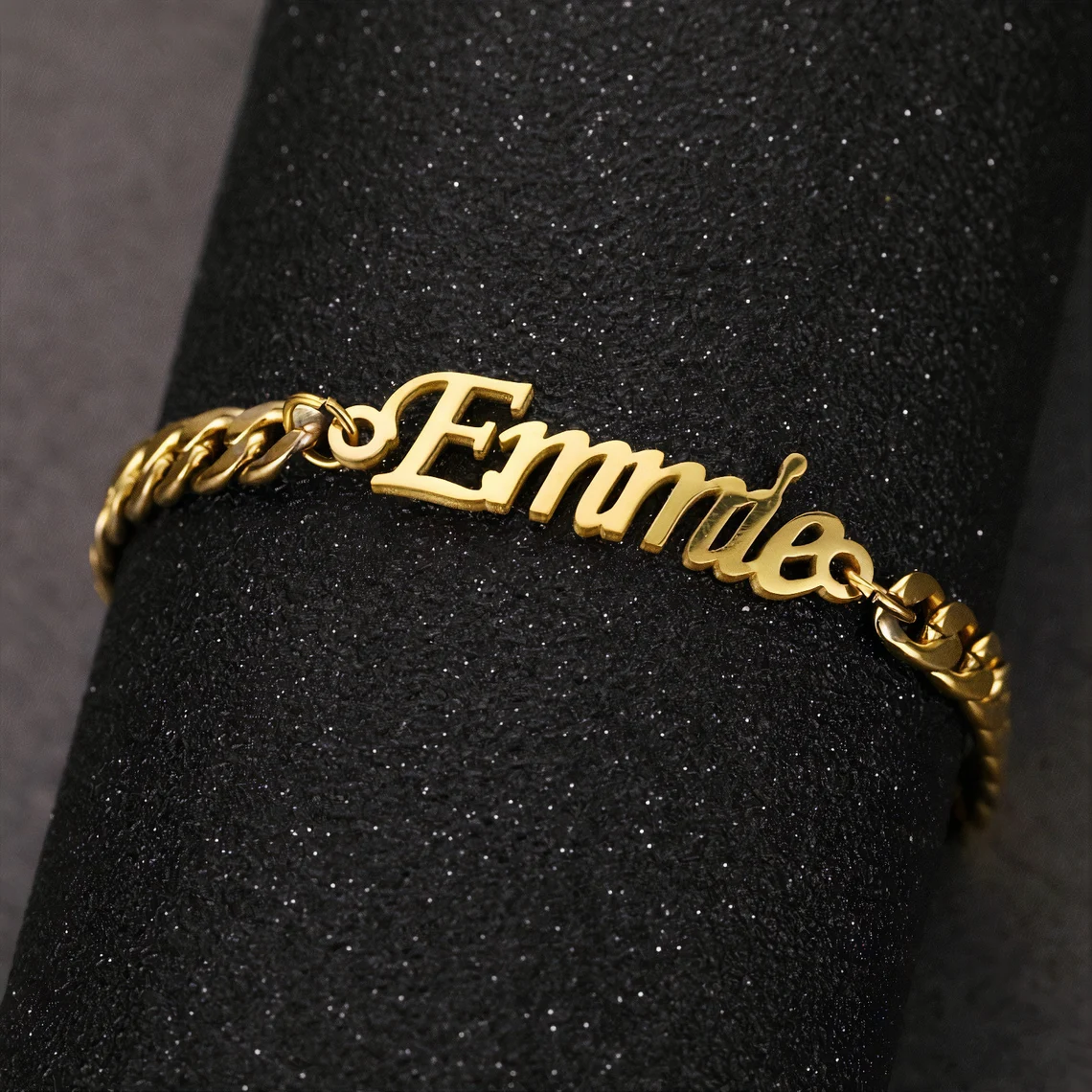 Custom Name Chain Bracelet by MUHVA STORE featuring a personalized silver chain with engraved name plate and secure clasp.