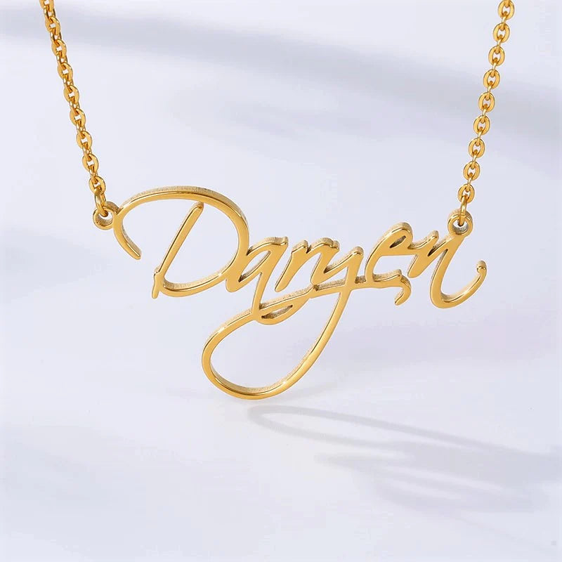 Personalized stainless steel script name necklace with handwritten style nameplate, jewelry for women from MUHVA STORE