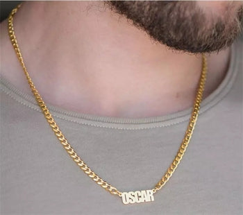 Personalized name necklace from Muhva Store featuring a sleek pendant with custom engraved name on a delicate chain.