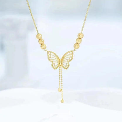 Butterfly design necklace set by MUHVA STORE featuring titanium steel butterfly tassel and lucky beads for women's fashion.