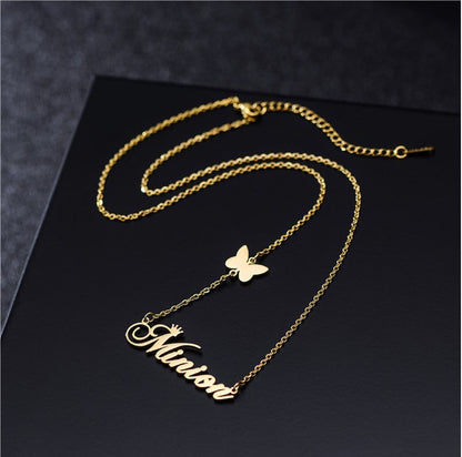 Personalized name necklace from Muhva Store featuring a sleek pendant with custom engraved name on a chain.