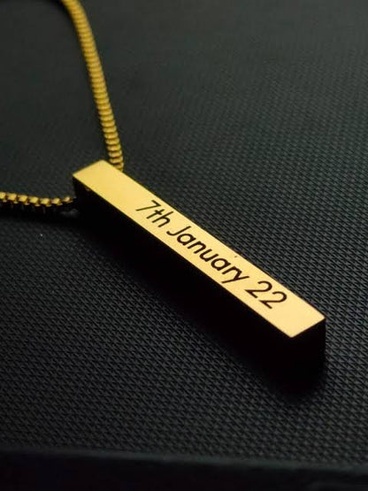 Pair of customizable bar necklaces from Muhva Store, featuring sleek silver design with space for personalized engraving.