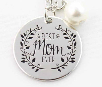 Two Muhva Store Best Mom Ever necklaces with heart pendants, stylish gold-tone jewelry for moms in a pack of two.