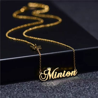 Personalized name necklace from Muhva Store with a sleek chain and custom engraved name in elegant script on a white background.