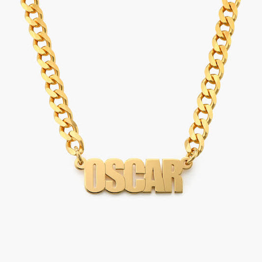 Custom name necklace from Muhva Store featuring a personalized pendant with engraved name on a delicate chain.