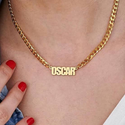 Personalized name necklace by Muhva Store featuring a sleek chain and custom engraved name charm.